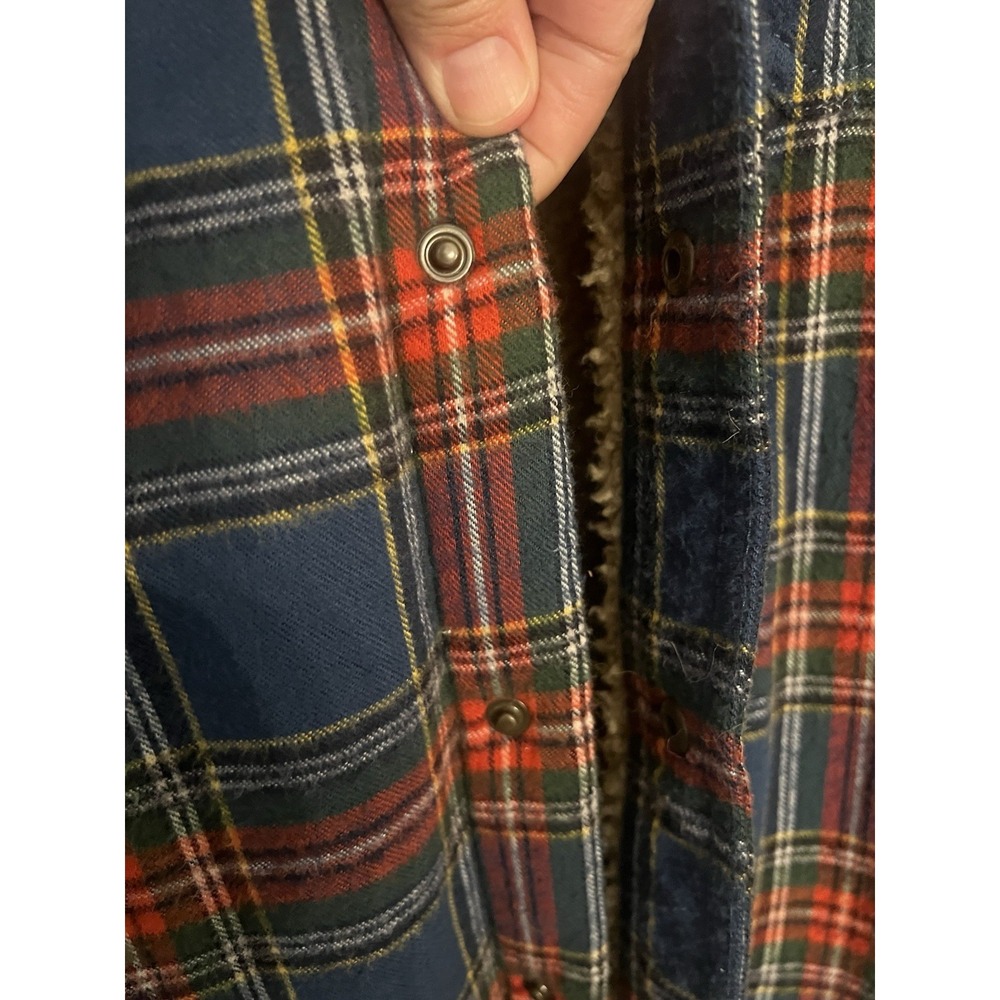 L.L. Bean Shacket Men's Large‎ Multicolor Plaid Sherpa Blue Red Military Jacket - Picture 8 of 11